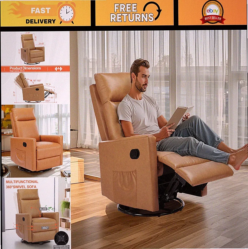 360° Swivel Rocker Recliner Chair for Adults - Glider Nursery Chair, High Back