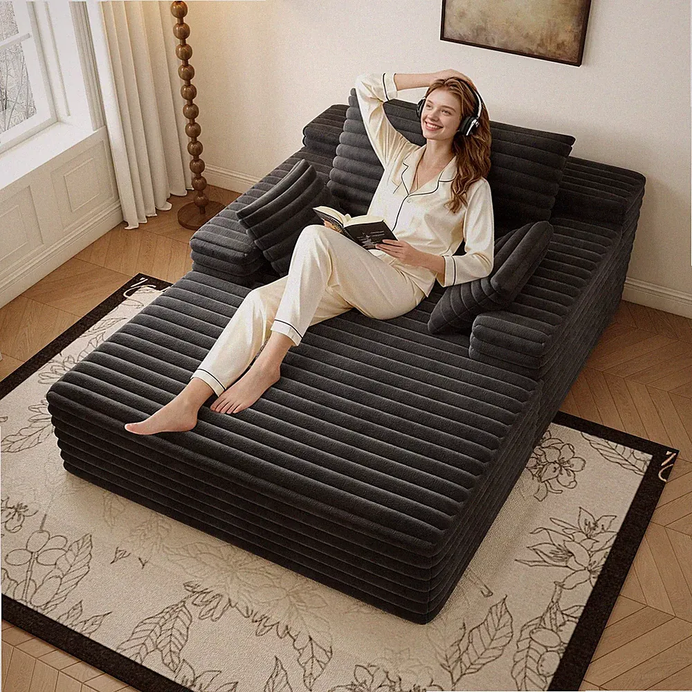 62" Oversized Boneless Chaise Lounge Sofa Bed Reading Chair Corduroy Cloud Couch