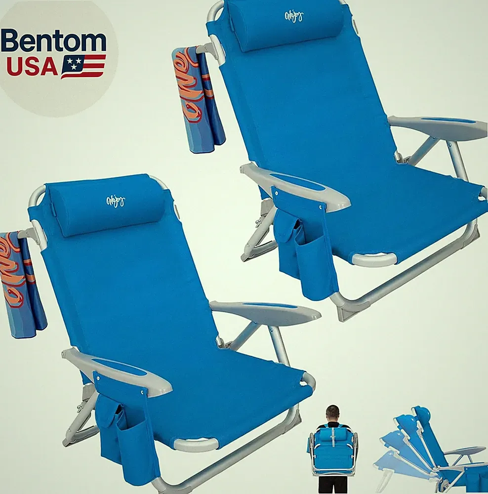 Beach Chair for Adults, Reclining Adjustable Position,Lay Flat Lightweight Foldi