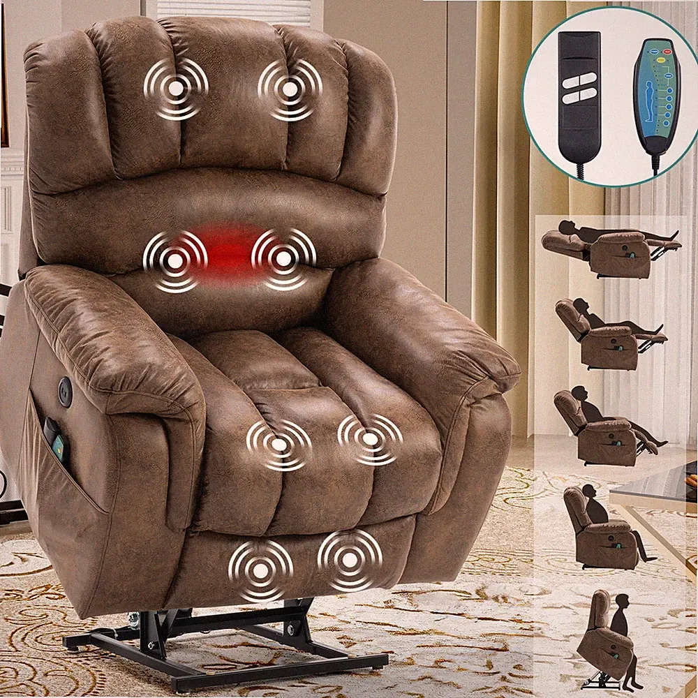Big Tall Large Lay Flat Dual Motor Power Lift Recliner Chair w/ Heated & Massage