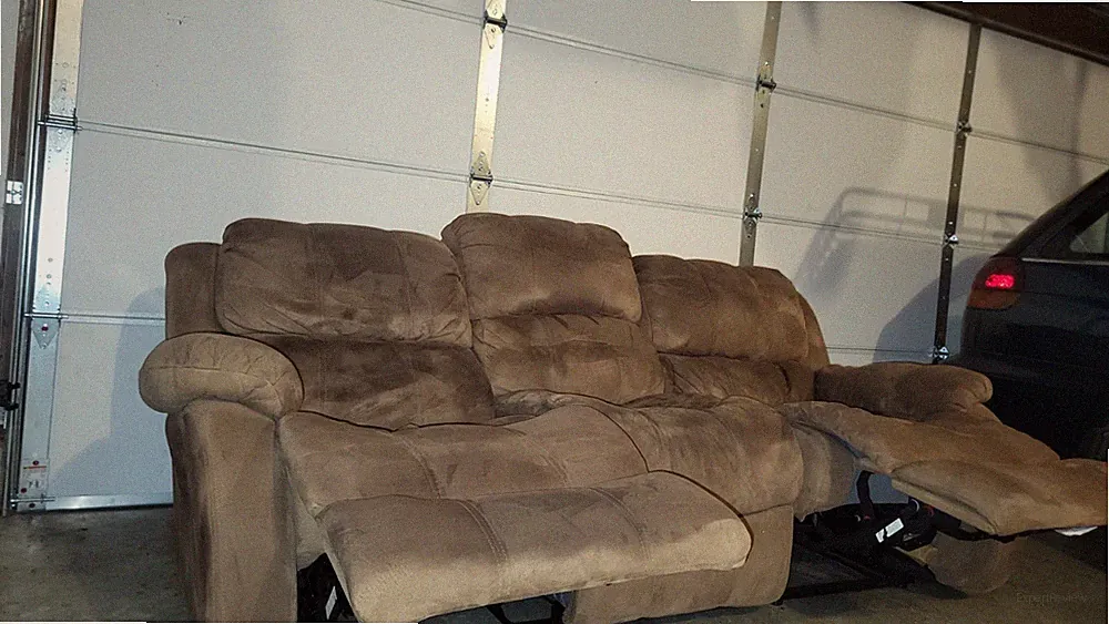 Brown 3-Seater Manual Recliner Sofa, Contemporary Fabric, High Back, Pad Arm