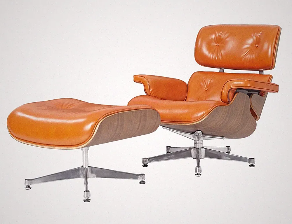 Classic Eames Lounge Chair And Ottoman Set Waxy caramel Geniuine Leather chair
