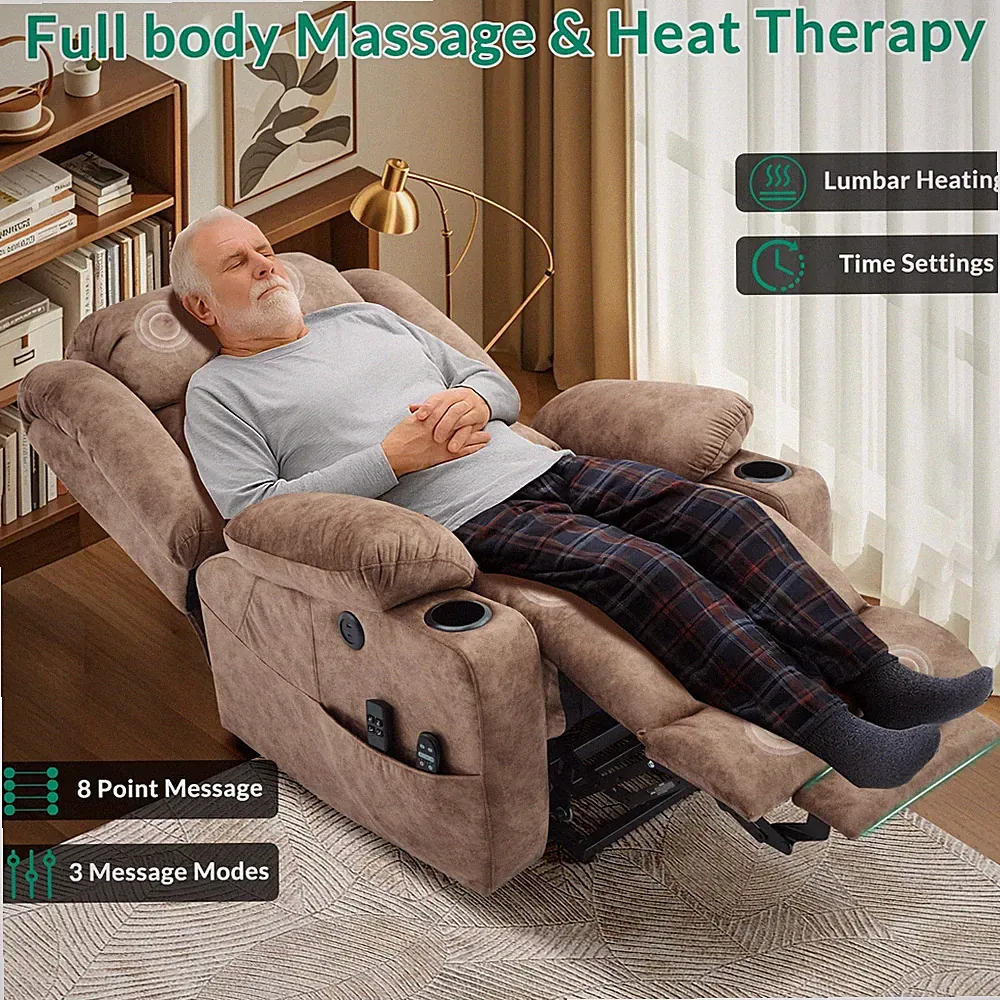 Dual Motor Lay Flat Power Lift Chair Massage Sleeping Recliner,Extended Footrest