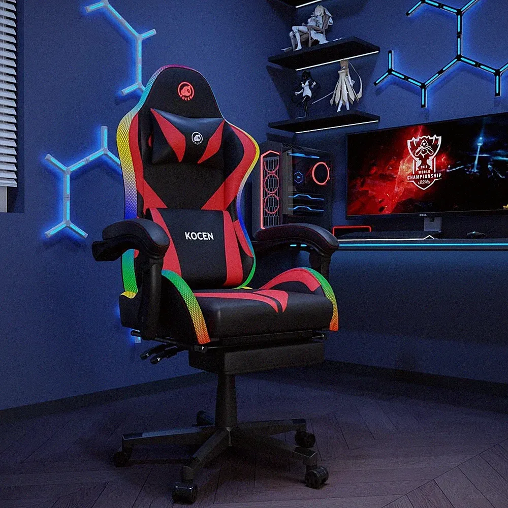 Gaming Chairs Adults Tall & Kids，Lumbar Support,LED Lights，High Back Reclining