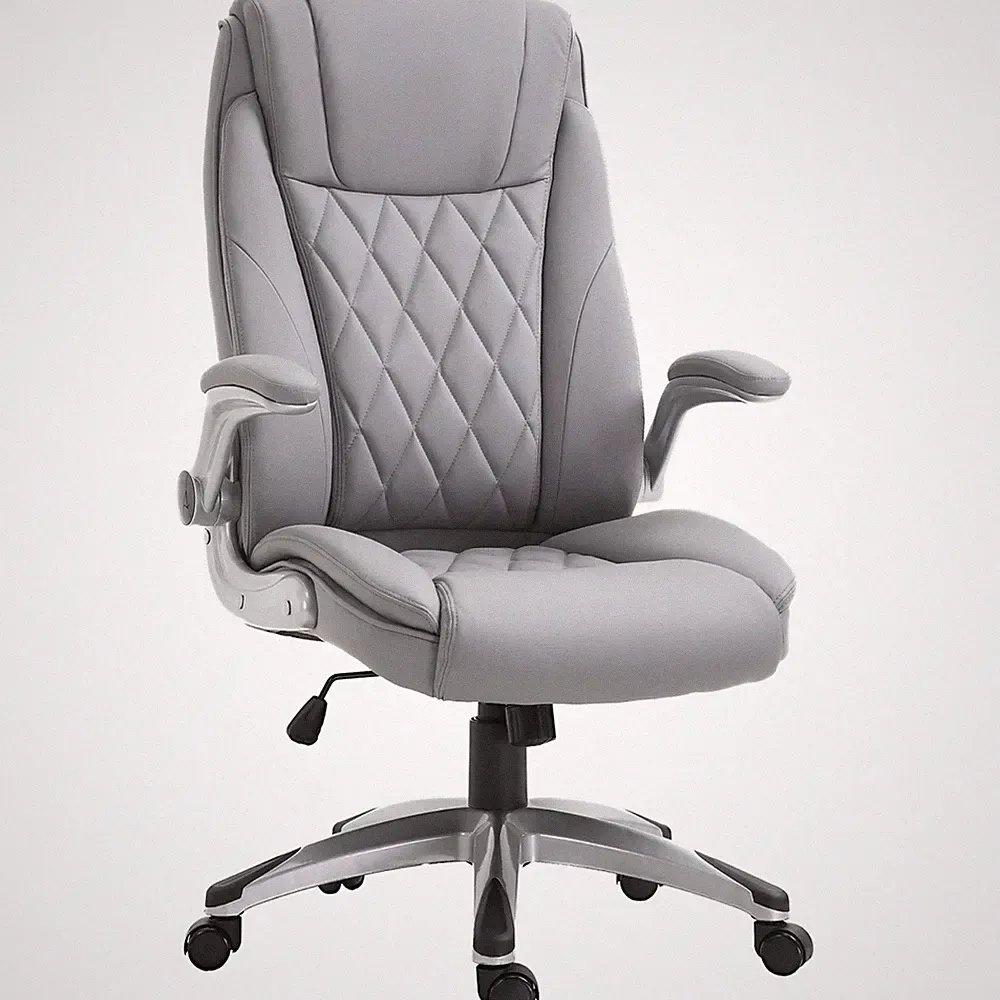 High Back Executive Office Chair PU Leather Reclining Swivel Grey 135kg