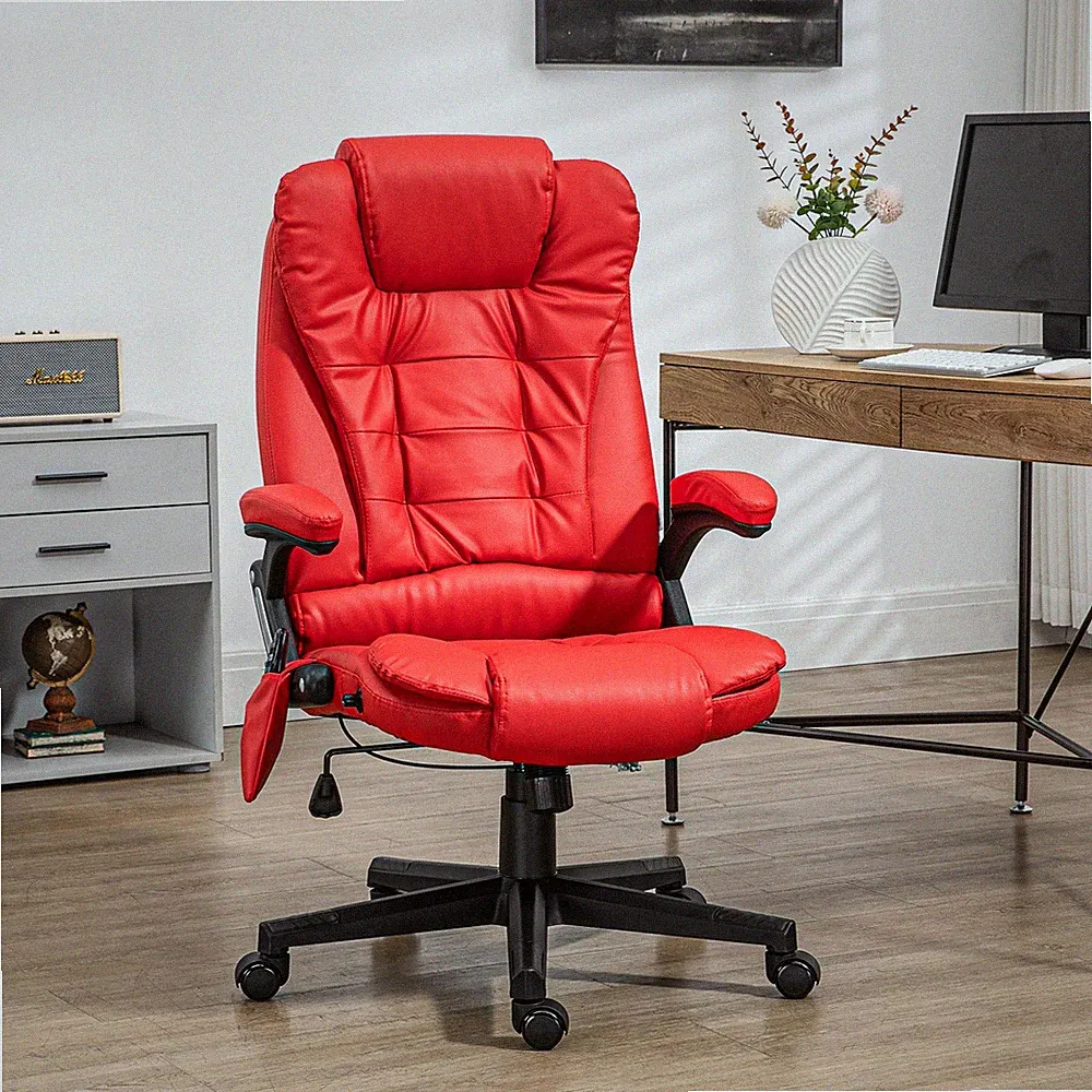 HOMCOM High-Back Vibration Massage Chair, Heating Office Chair, Red