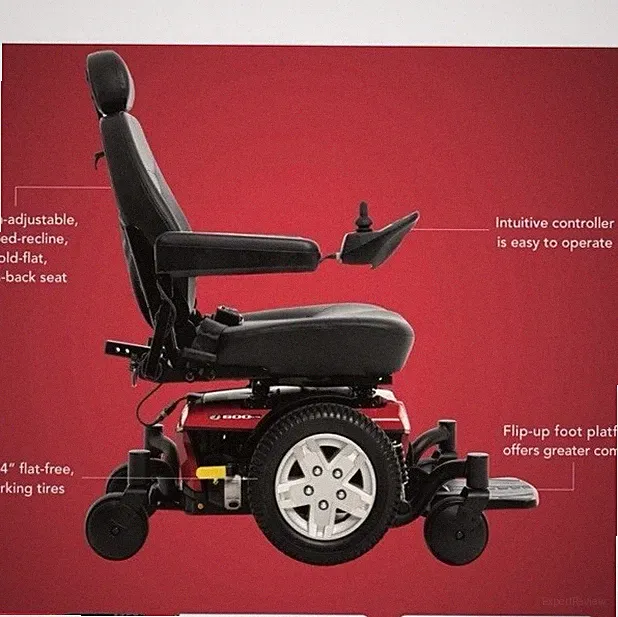 Jazzy 600 ES Power Wheelchair Red/Black, Reclining Seat, Joystick, 6 Wheels