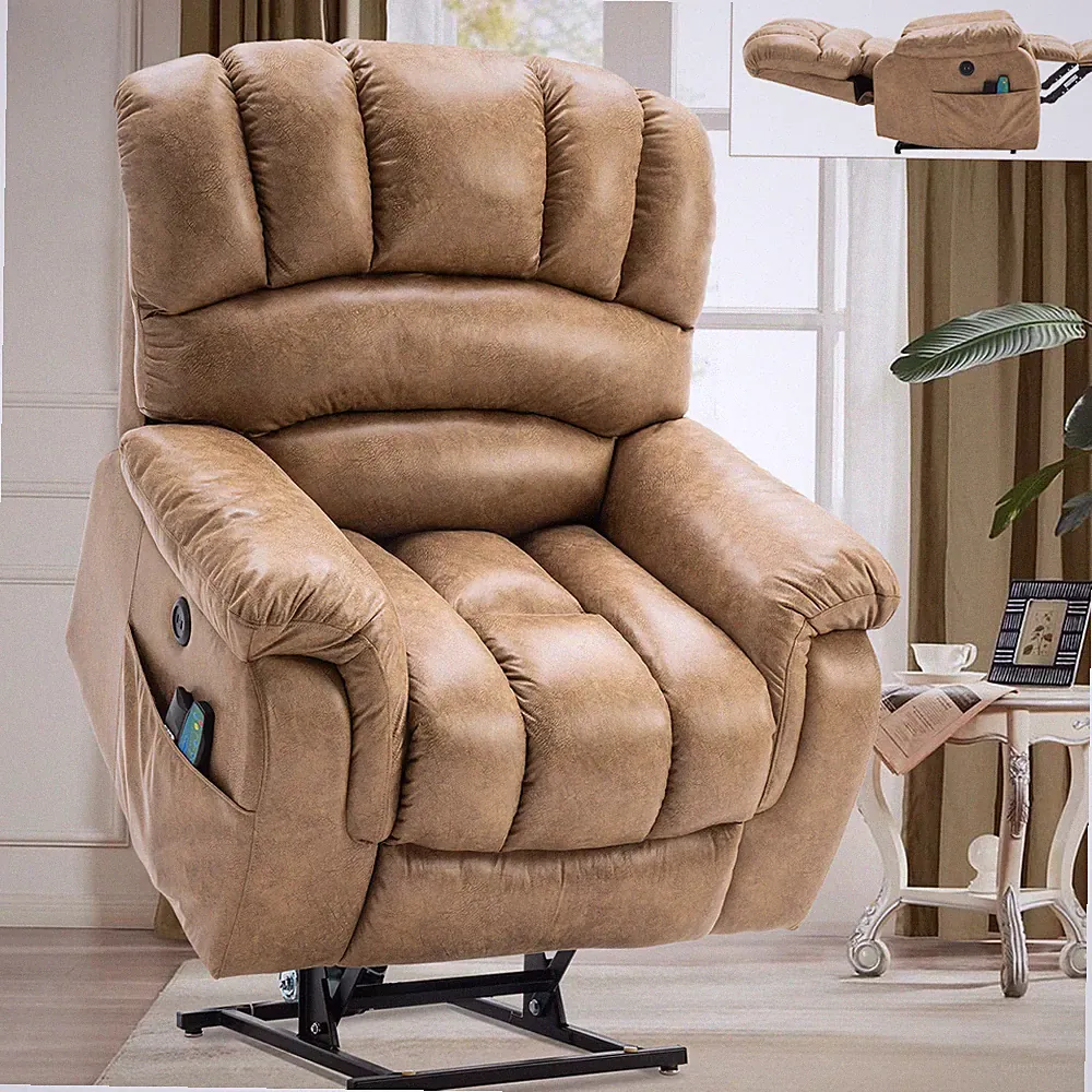 Large Lay Flat Dual Motor Electric Power Lift Recliner Chair w/ Heat Massage