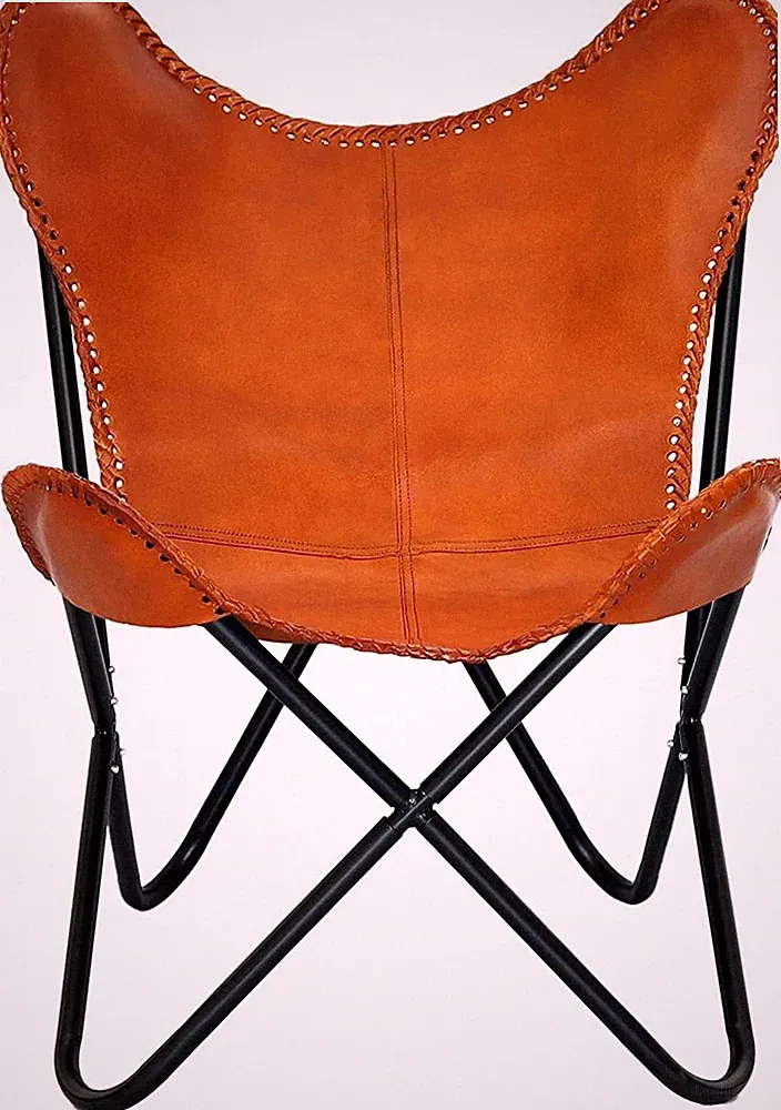 Leather Comfortable ChairRelaxing Butterfly chair With Iron Frame Indoor/Outdoor
