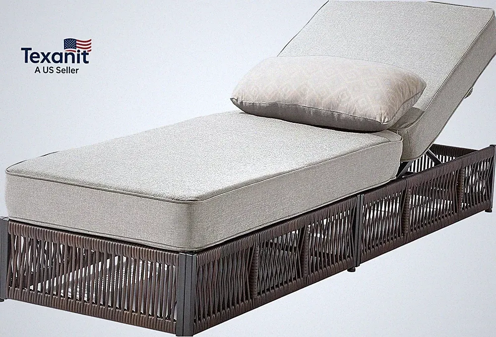 Luxury Outdoor Chaise Lounge with 5 Inch Thickened Cushions - 1 Set High Back Br