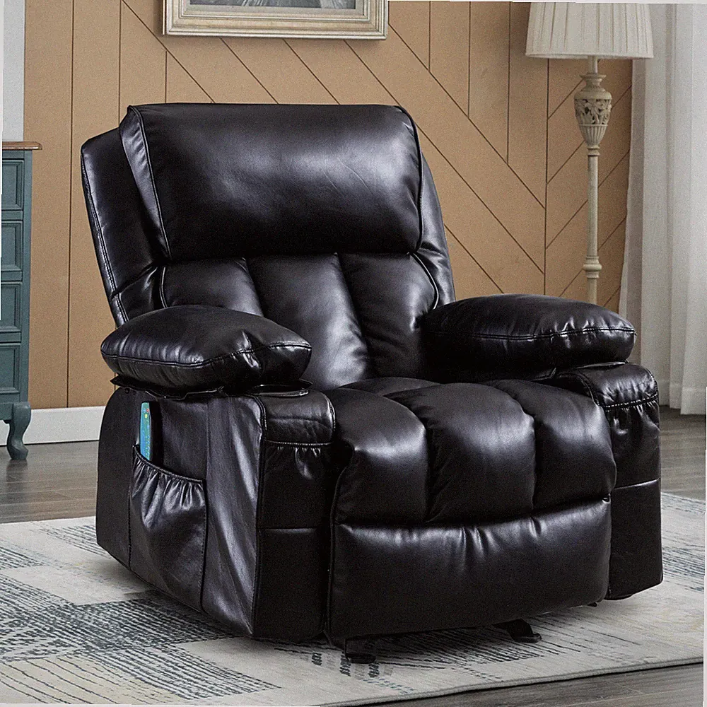 Massage Recliner Chair Heated Rocker Recliner Living Room Chair with Cup Holder