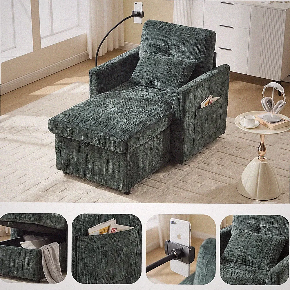 Multifunctional lazy person sofa recliner can be stored storage backrest with c