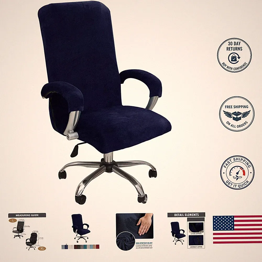 Navy Blue Stretchable Office Chair Cover - Cat Proof & Machine Washable XL Size