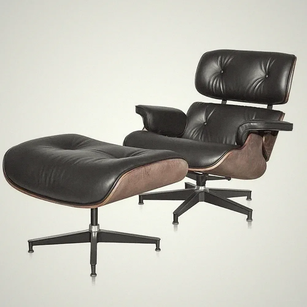 New Listing Classic Eames Lounge Chair And Ottoman Set black walnut Geniuine Leather chair