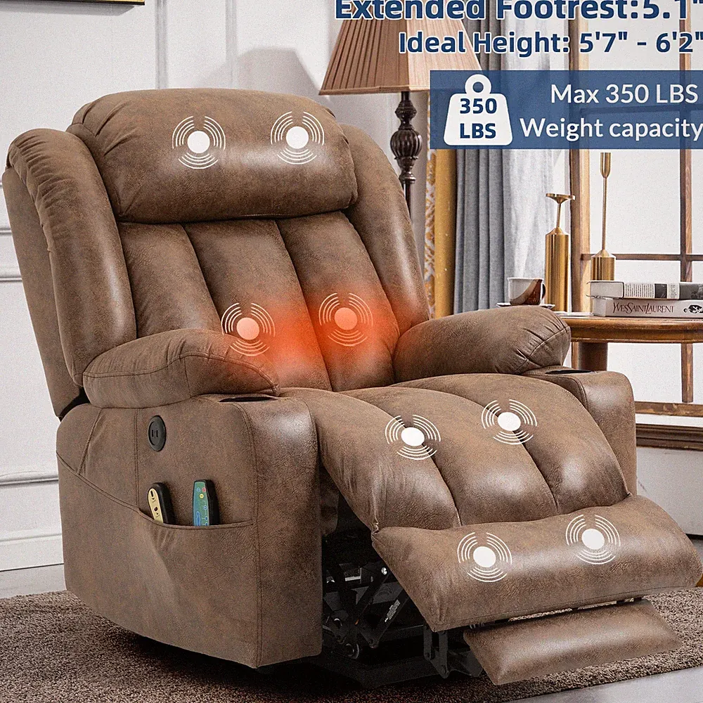 Oversize Electric Power Lift Recliner Chair with Heat Massage &Extended Footrest