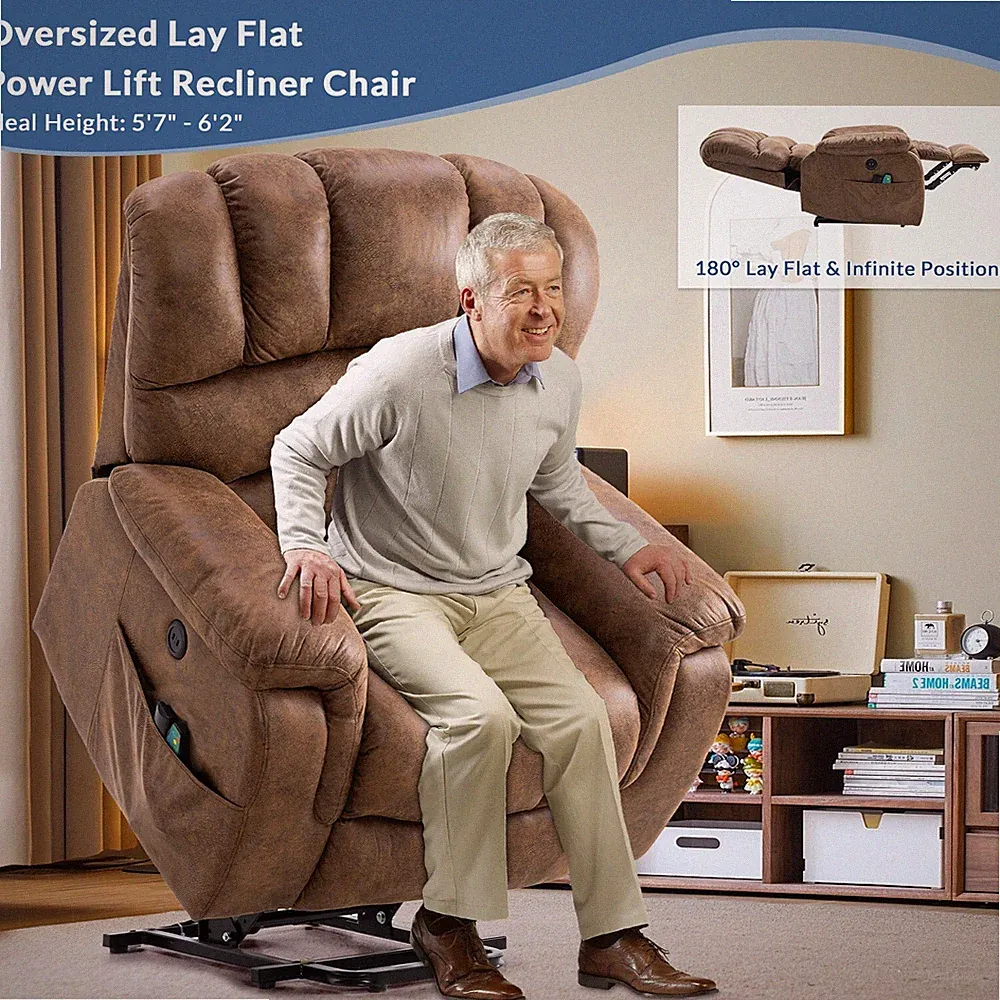Oversize Lay Flat Power Lift Recliner Chair with Massage Heat for Elderly People