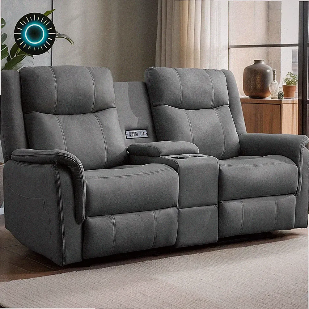 Reclining Loveseat Sofa with Console USB Outlets & Cup Holders for 2 FREE SHIP