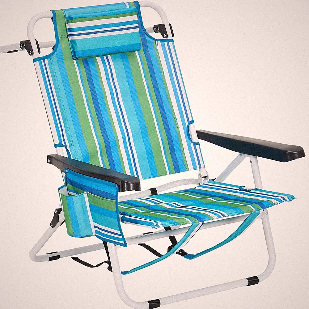Sunyrisy Foldable Tanning Chair for Beach: 5 Positions, Cooler Bag & Cup Holder