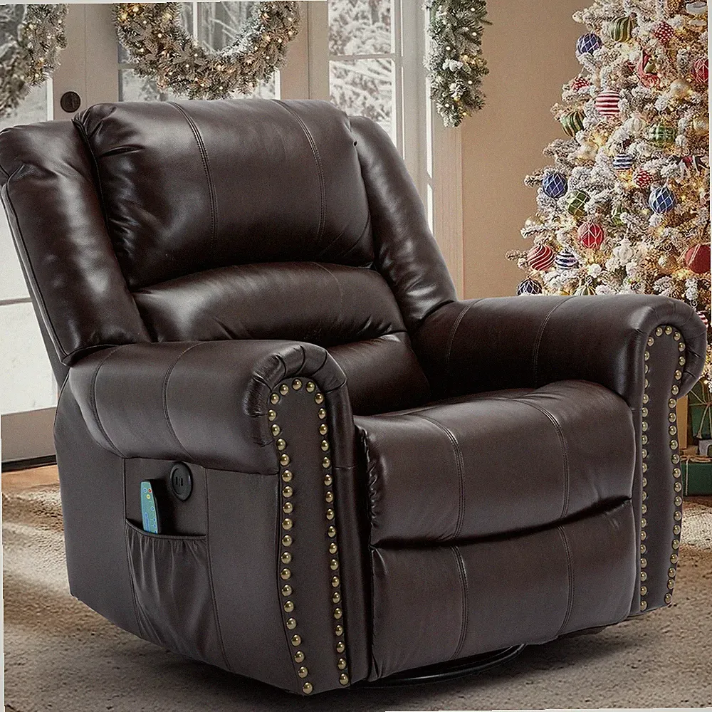 Swivel Rocker Recliner Chair Manual Glider Rocking Recliner with Heat & Massage