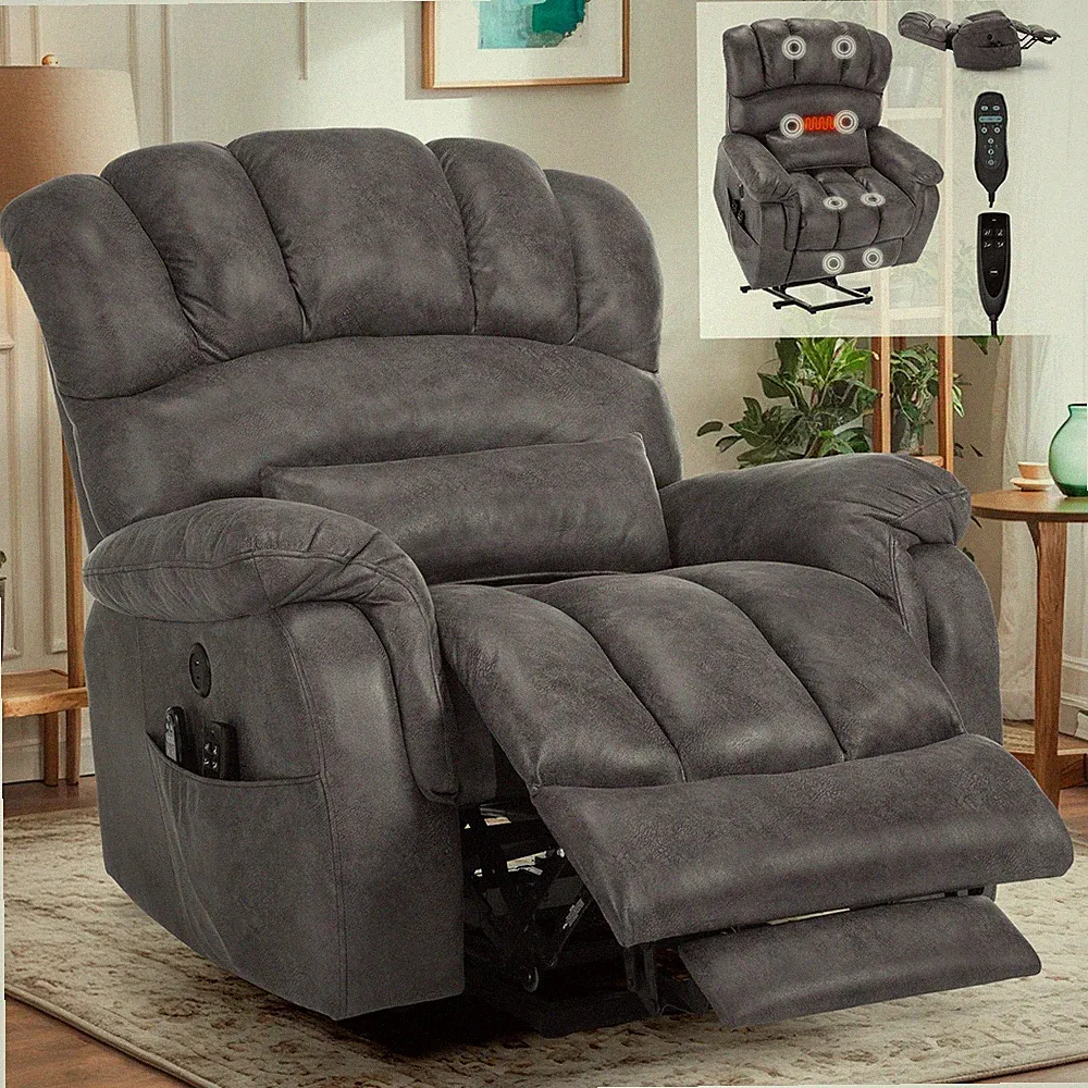 Tall Man Lay Flat Power Lift Recliner Dual Motor Electric Chair w/ Massage Heat
