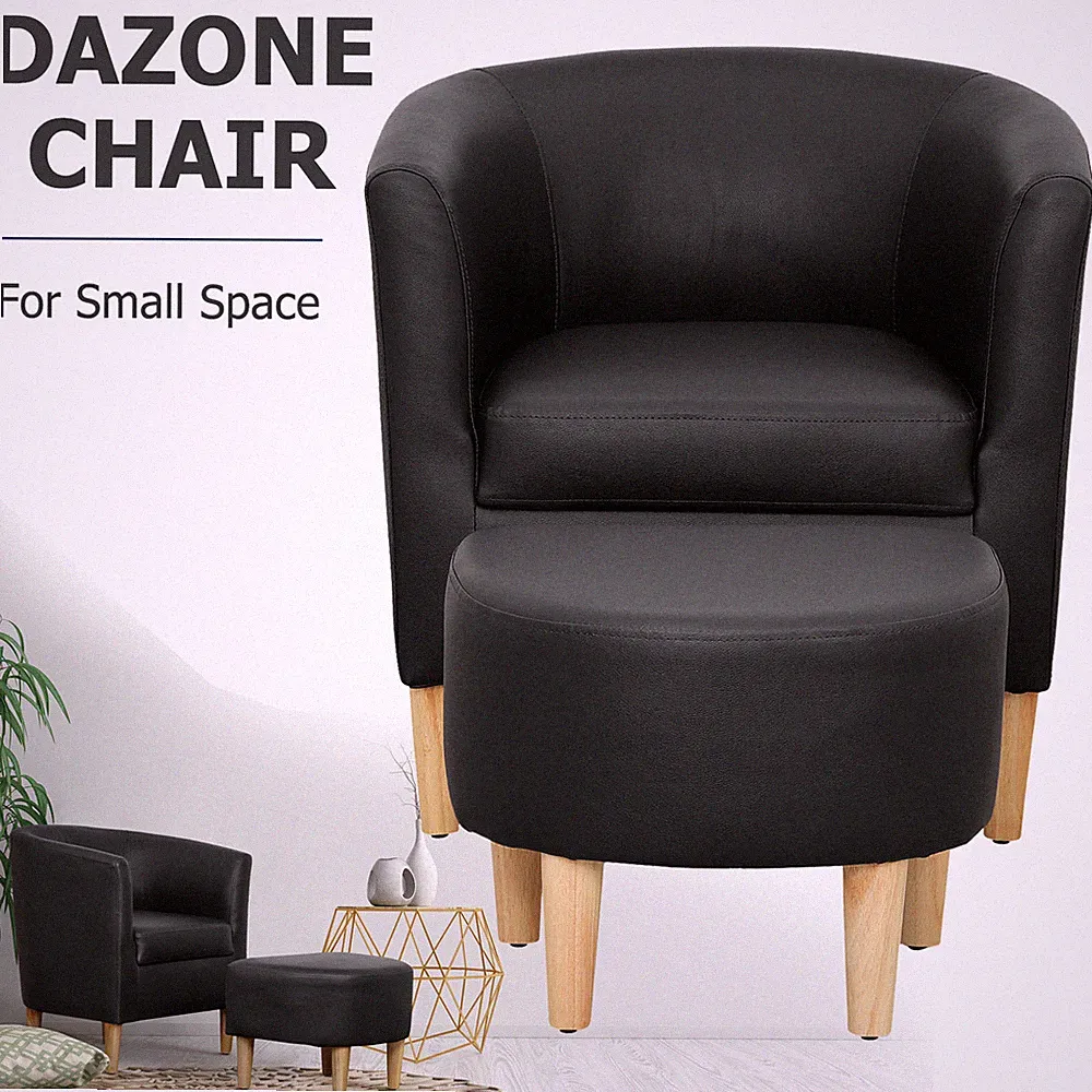 Upholstered Single Sofa Chair PU Leather Recliner Armchair w/Ottoman Living Room