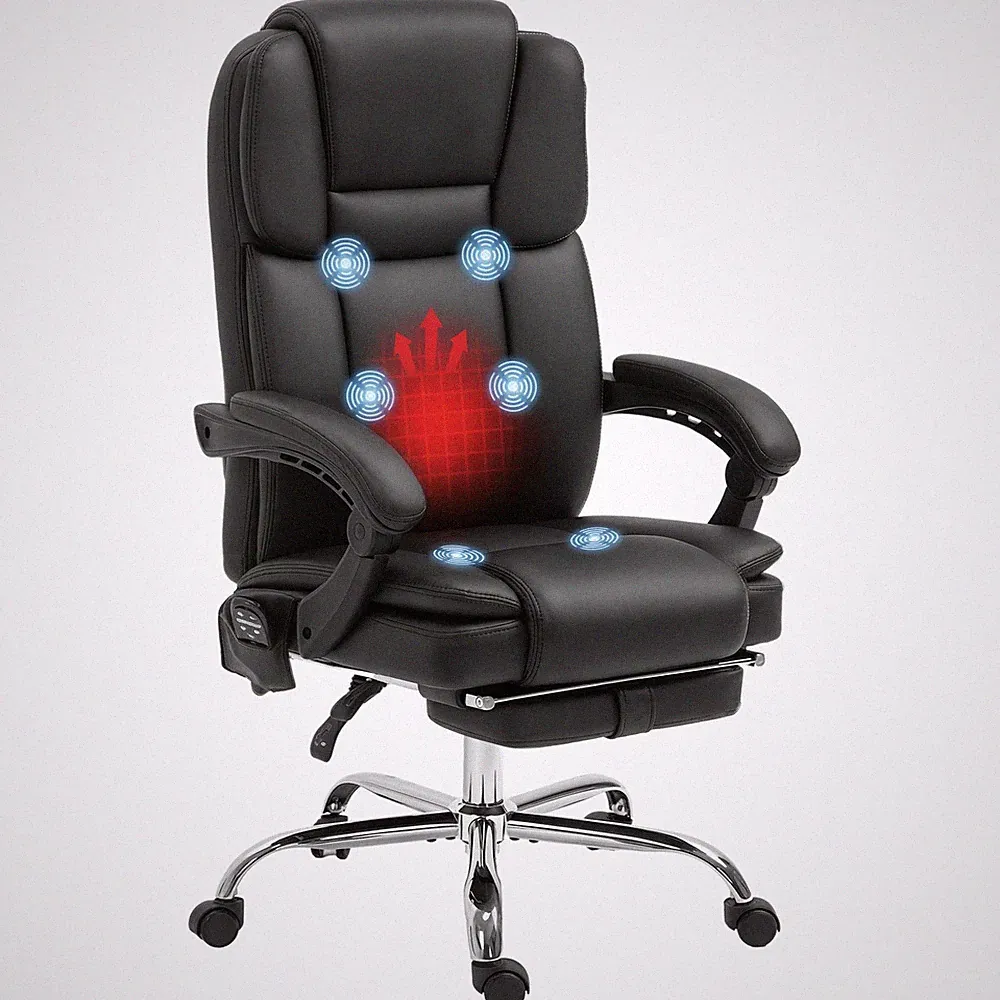 Vinsetto Massage Office Chair, PU Leather High Back Recliner, Black