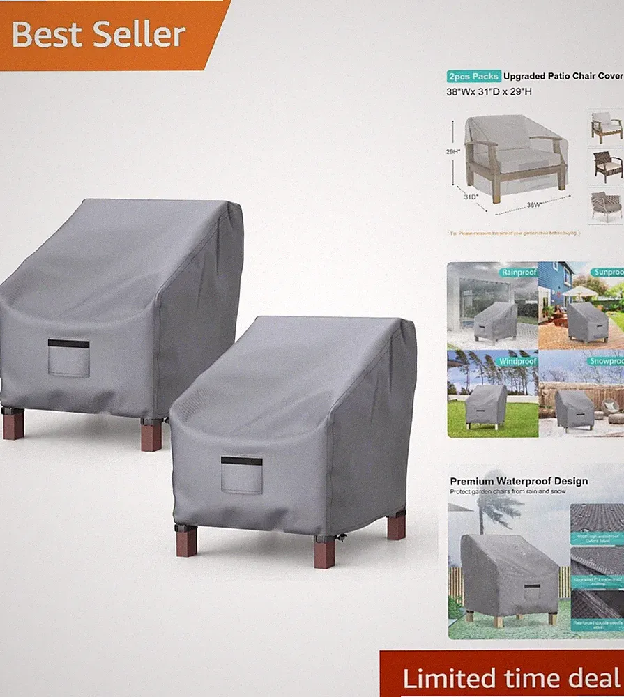 Waterproof Patio Chair Covers - 2 Pack, Large Size 38"W x 31"D x 29"H